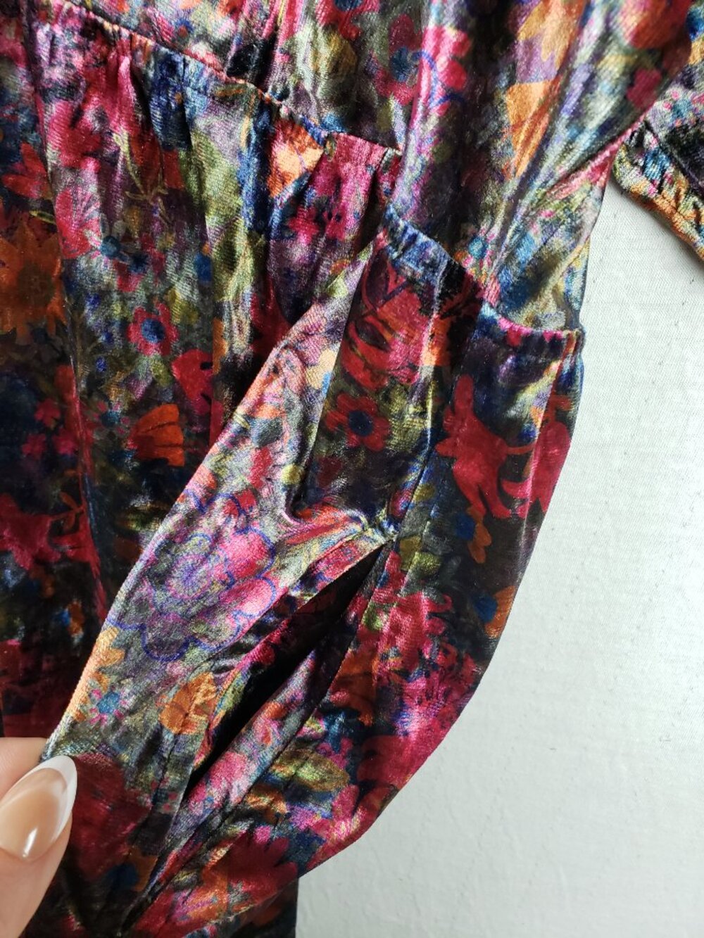 Natural Life Velvet Tunic Dress Empire Waist Abstract Floral Colorful size M - Picture 8 of 9